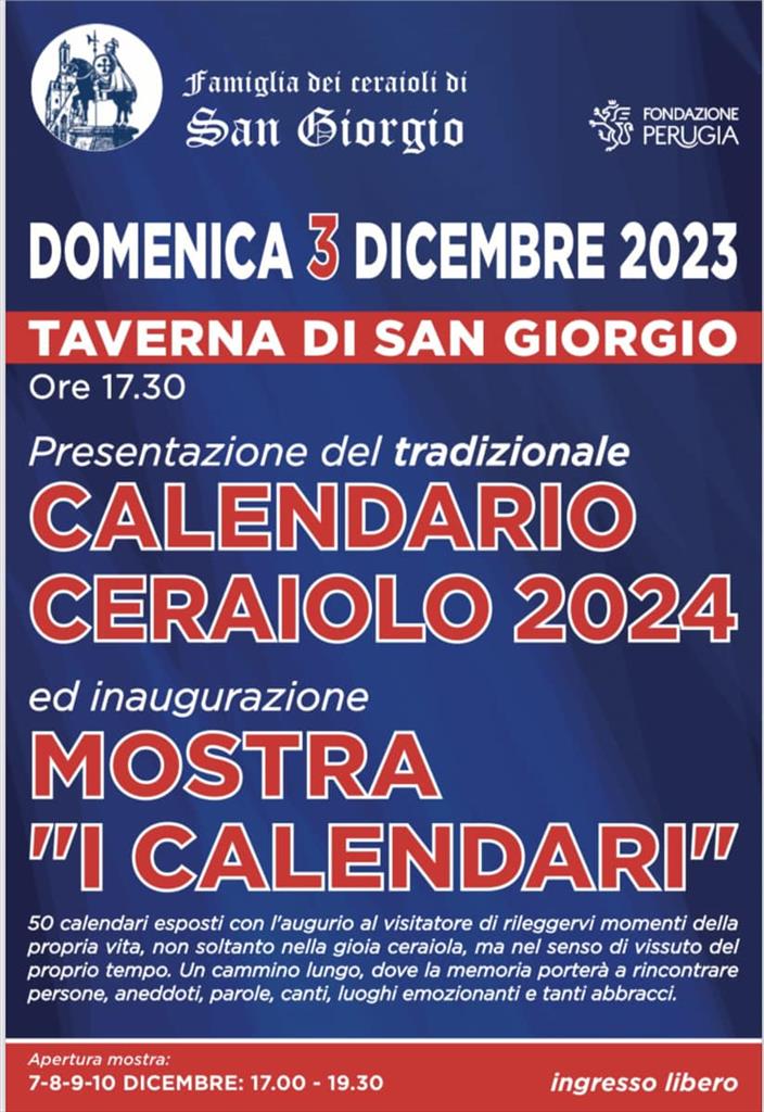 Gubbio: Famiglia dei Ceraioli di Sangiorgio, presentazione del “Calendario  Ceraiolo 2024”